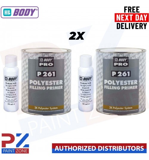 2x HB BODY PRO P261 POLYESTER SPRAY FILLER PRIMER WITH HARDENER